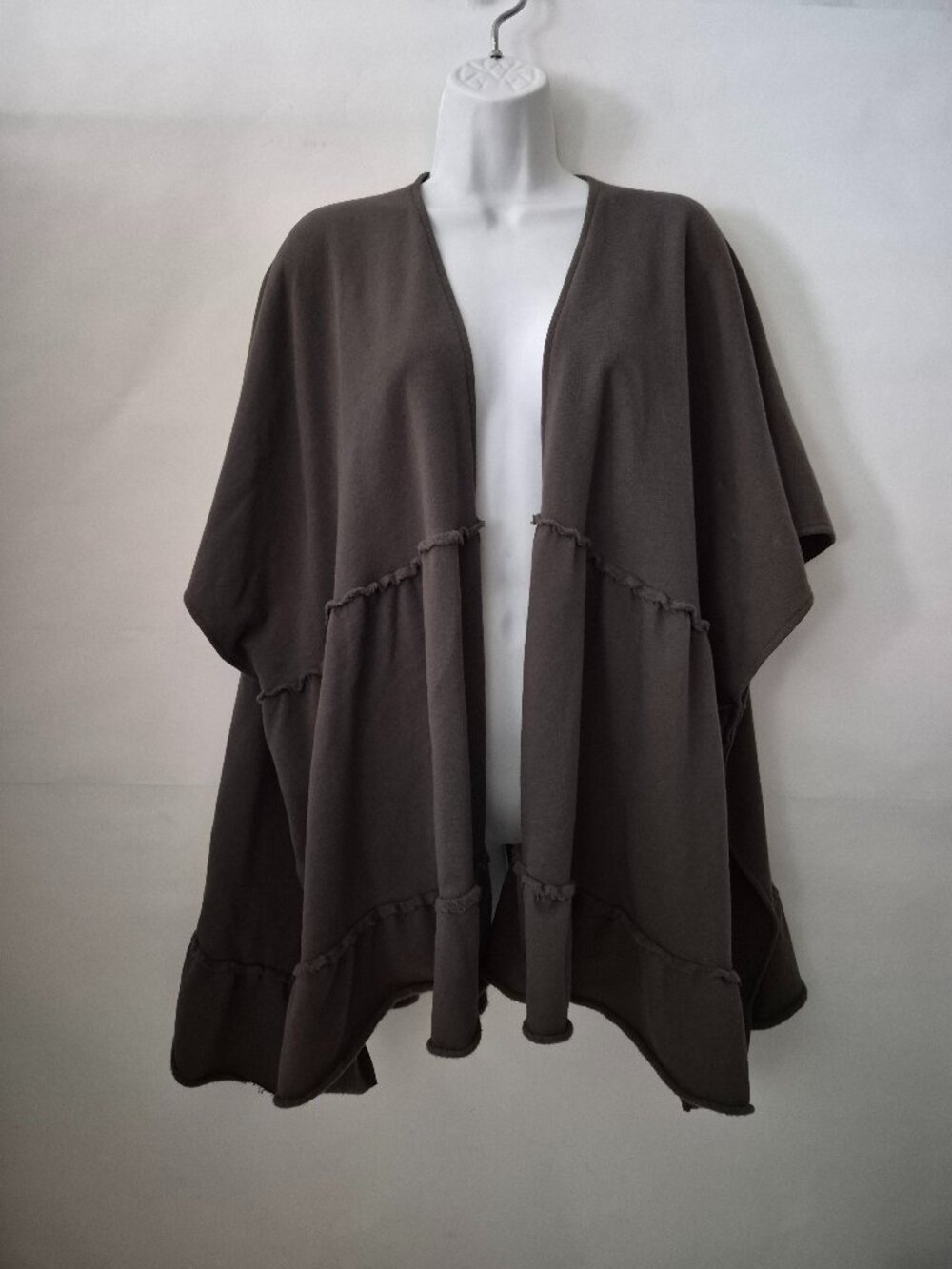 American Eagle Womens OS Brown Short Sleeve Open Fleece Waterfall Cardigan Wrap